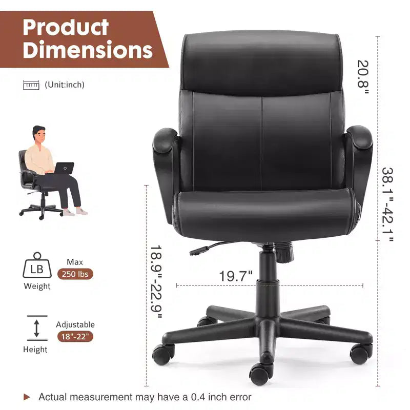Chaise d'ordinateur confortable : réglable, soutien lombaire, accoudoirs rembourrés, pivotante et à roulettes