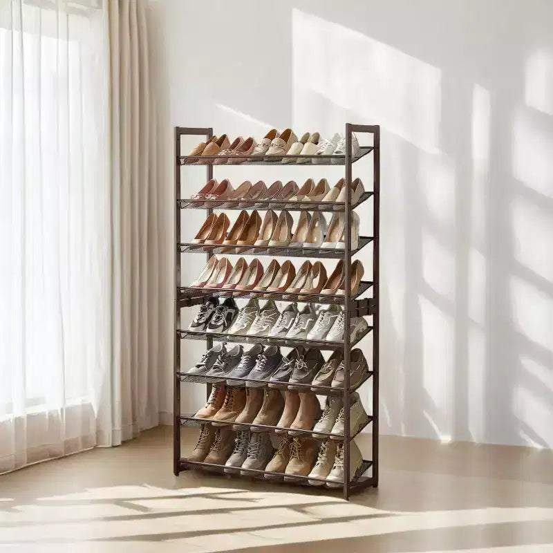 Meuble à chaussures, organisateur de chaussures à 8 niveaux, rangement à chaussures en métal, entrée, lot de 2, étagère à chaussures empilable à 4 niveaux, avec étagères plates ou inclinées réglables