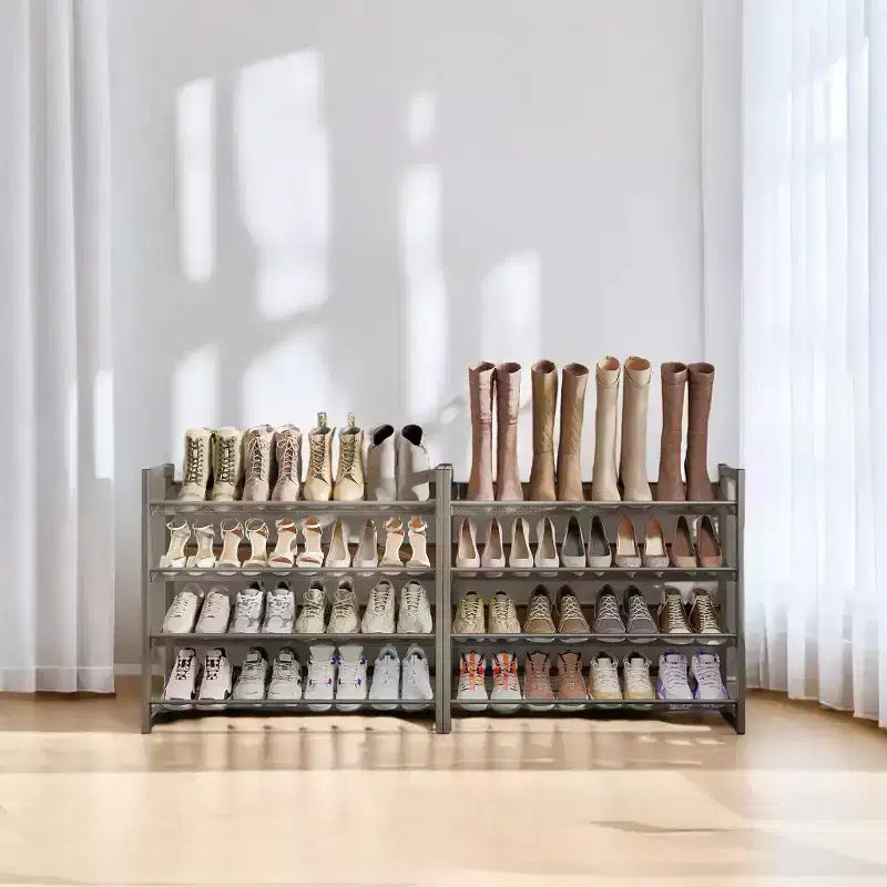 Meuble à chaussures, organisateur de chaussures à 8 niveaux, rangement à chaussures en métal, entrée, lot de 2, étagère à chaussures empilable à 4 niveaux, avec étagères plates ou inclinées réglables