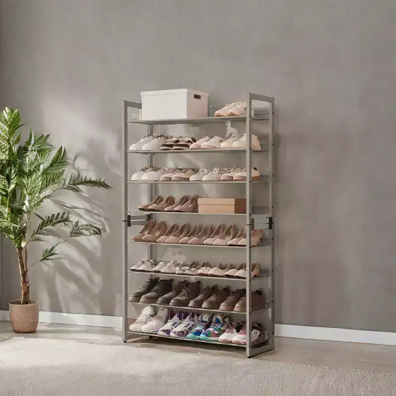 Meuble à chaussures, organisateur de chaussures à 8 niveaux, rangement à chaussures en métal, entrée, lot de 2, étagère à chaussures empilable à 4 niveaux, avec étagères plates ou inclinées réglables