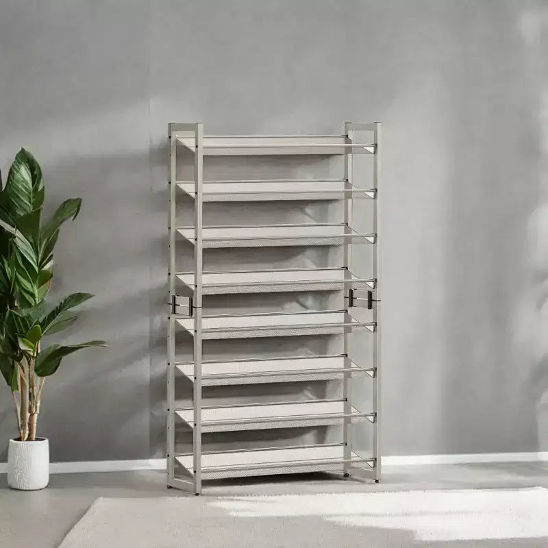 Meuble à chaussures, organisateur de chaussures à 8 niveaux, rangement à chaussures en métal, entrée, lot de 2, étagère à chaussures empilable à 4 niveaux, avec étagères plates ou inclinées réglables