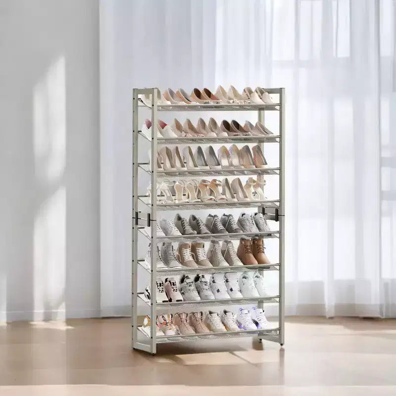 Meuble à chaussures, organisateur de chaussures à 8 niveaux, rangement à chaussures en métal, entrée, lot de 2, étagère à chaussures empilable à 4 niveaux, avec étagères plates ou inclinées réglables