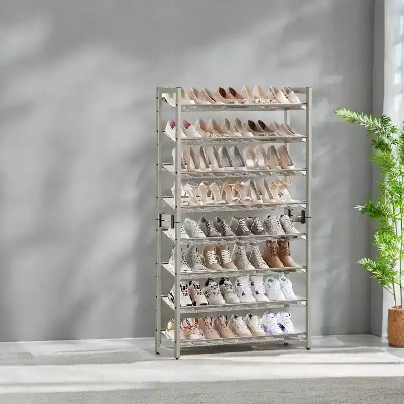 Meuble à chaussures, organisateur de chaussures à 8 niveaux, rangement à chaussures en métal, entrée, lot de 2, étagère à chaussures empilable à 4 niveaux, avec étagères plates ou inclinées réglables