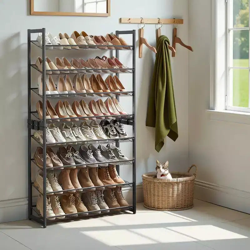 Meuble à chaussures, organisateur de chaussures à 8 niveaux, rangement à chaussures en métal, entrée, lot de 2, étagère à chaussures empilable à 4 niveaux, avec étagères plates ou inclinées réglables