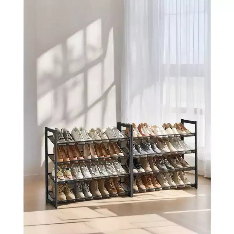 Meuble à chaussures, organisateur de chaussures à 8 niveaux, rangement à chaussures en métal, entrée, lot de 2, étagère à chaussures empilable à 4 niveaux, avec étagères plates ou inclinées réglables