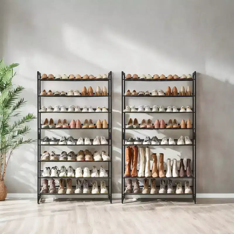 Meuble à chaussures, organisateur de chaussures à 8 niveaux, rangement à chaussures en métal, entrée, lot de 2, étagère à chaussures empilable à 4 niveaux, avec étagères plates ou inclinées réglables