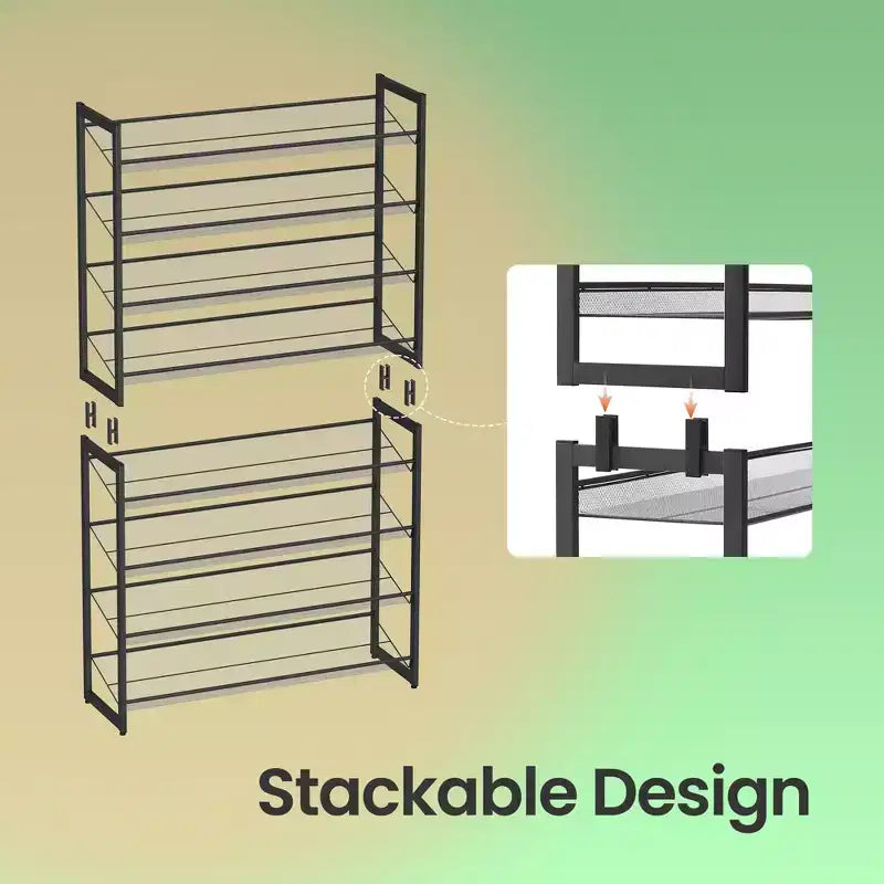 Meuble à chaussures, organisateur de chaussures à 8 niveaux, rangement à chaussures en métal, entrée, lot de 2, étagère à chaussures empilable à 4 niveaux, avec étagères plates ou inclinées réglables
