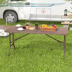 Costway Table de Pique-Nique Pliante 152 cm, Table à Manger d'Extérieur avec Plateau en PEHD Effet Rotin Marron/Noir