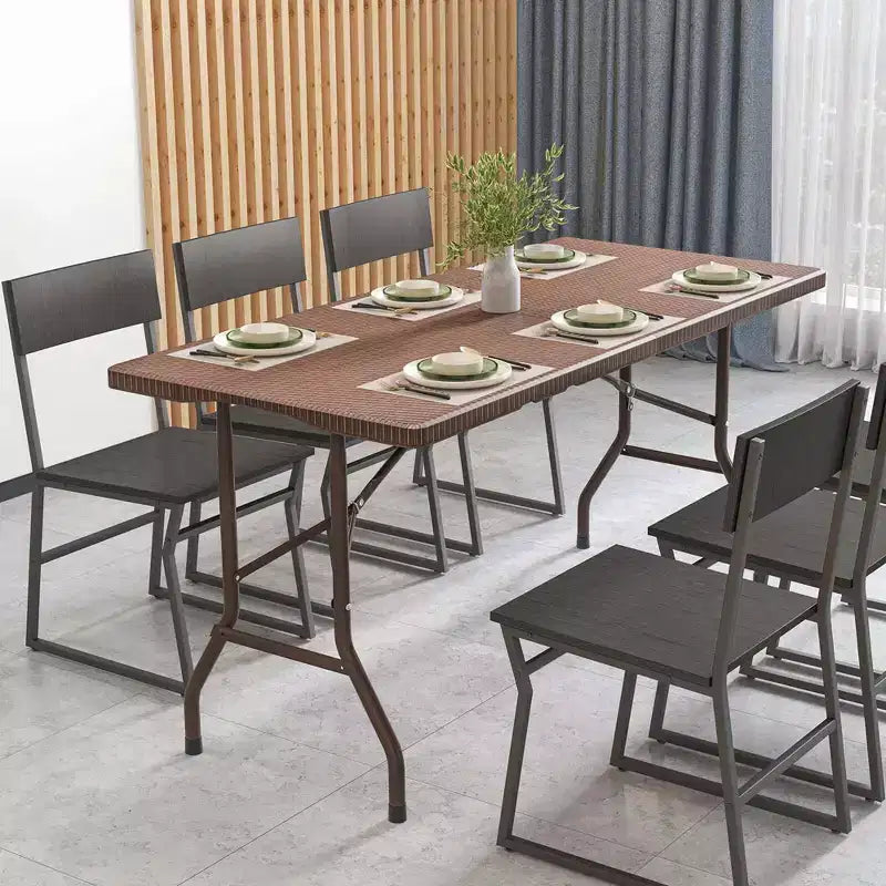 Costway Table de Pique-Nique Pliante 152 cm, Table à Manger d'Extérieur avec Plateau en PEHD Effet Rotin Marron/Noir