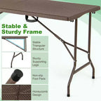Costway Table de Pique-Nique Pliante 152 cm, Table à Manger d'Extérieur avec Plateau en PEHD Effet Rotin Marron/Noir