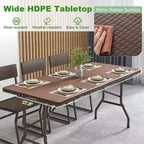 Costway Table de Pique-Nique Pliante 152 cm, Table à Manger d'Extérieur avec Plateau en PEHD Effet Rotin Marron/Noir