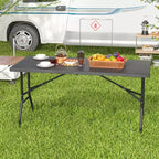 Costway Table de Pique-Nique Pliante 152 cm, Table à Manger d'Extérieur avec Plateau en PEHD Effet Rotin Marron/Noir