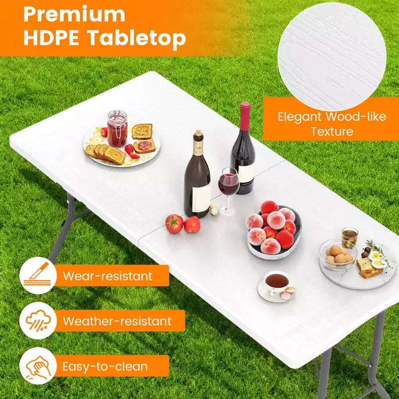 Costway Table de Pique-Nique Pliante 152 cm, Table à Manger d'Extérieur avec Plateau en PEHD Effet Rotin Marron/Noir