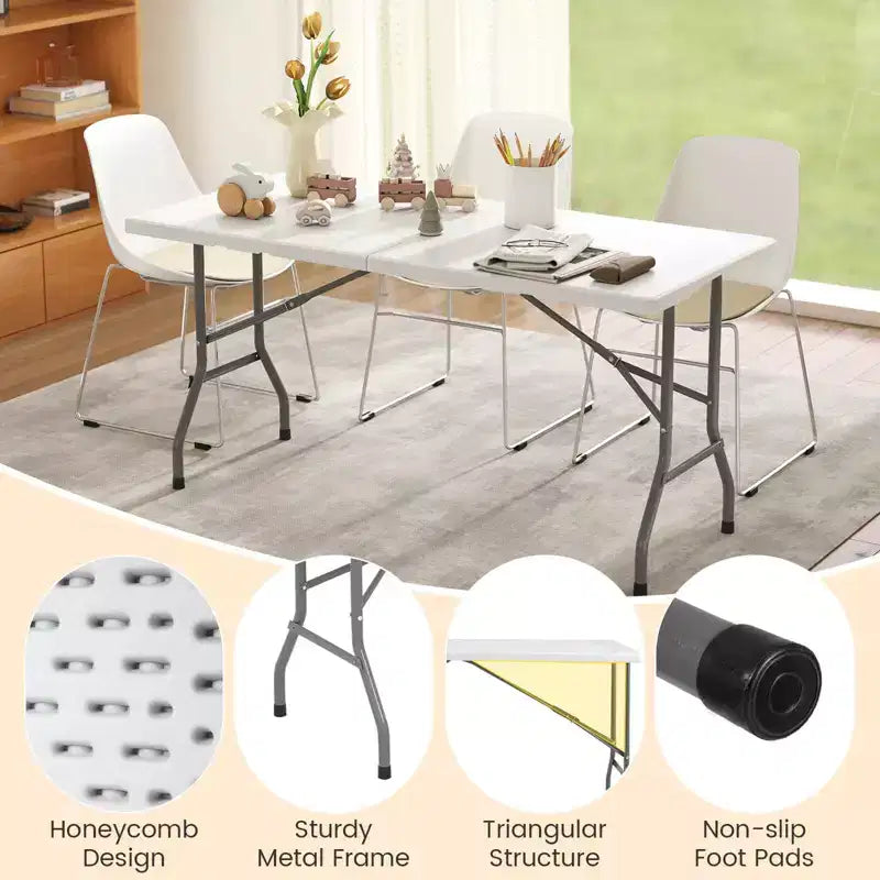 Costway Table de Pique-Nique Pliante 152 cm, Table à Manger d'Extérieur avec Plateau en PEHD Effet Rotin Marron/Noir