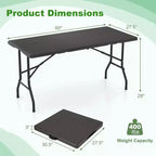 Costway Table de Pique-Nique Pliante 152 cm, Table à Manger d'Extérieur avec Plateau en PEHD Effet Rotin Marron/Noir