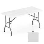 Costway Table de Pique-Nique Pliante 152 cm, Table à Manger d'Extérieur avec Plateau en PEHD Effet Rotin Marron/Noir