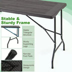 Costway Table de Pique-Nique Pliante 152 cm, Table à Manger d'Extérieur avec Plateau en PEHD Effet Rotin Marron/Noir