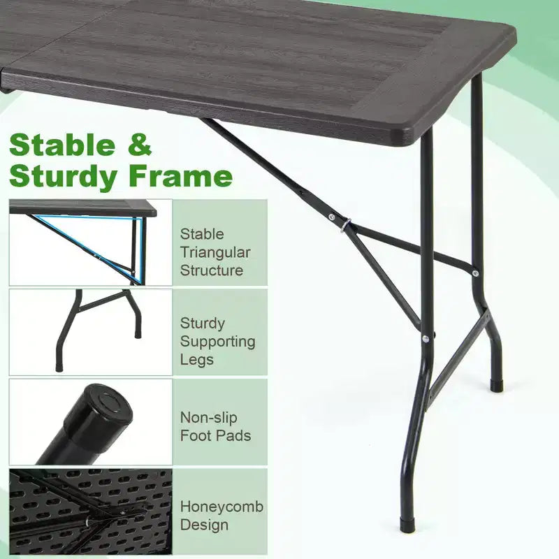 Costway Table de Pique-Nique Pliante 152 cm, Table à Manger d'Extérieur avec Plateau en PEHD Effet Rotin Marron/Noir