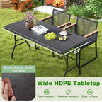 Costway Table de Pique-Nique Pliante 152 cm, Table à Manger d'Extérieur avec Plateau en PEHD Effet Rotin Marron/Noir