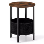 Costway Table d'appoint ronde 1/2 pièce avec panier de rangement en feutre, cadre métallique robuste, parfaite pour la chambre à coucher