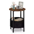 Costway 1/2 PCS Round End Table with Felt Storage Basket Sturdy Metal Frame Perfect for Bedroom