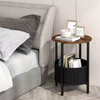 Costway Table d'appoint ronde 1/2 pièce avec panier de rangement en feutre, cadre métallique robuste, parfaite pour la chambre à coucher