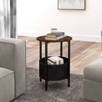 Costway Table d'appoint ronde 1/2 pièce avec panier de rangement en feutre, cadre métallique robuste, parfaite pour la chambre à coucher