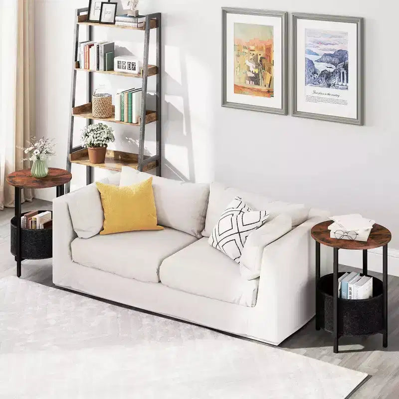 Costway Table d'appoint ronde 1/2 pièce avec panier de rangement en feutre, cadre métallique robuste, parfaite pour la chambre à coucher