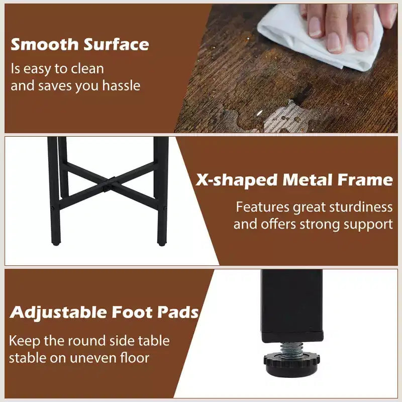 Costway Table d'appoint ronde 1/2 pièce avec panier de rangement en feutre, cadre métallique robuste, parfaite pour la chambre à coucher