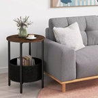 Costway Table d'appoint ronde 1/2 pièce avec panier de rangement en feutre, cadre métallique robuste, parfaite pour la chambre à coucher