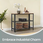 Console industrielle 40", table d'entrée à 3 niveaux avec étagère de rangement, table de canapé étroite pour salon, couloir, entrée, chambre