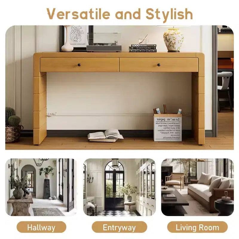 Console d'entrée en bois Whisen avec 2 tiroirs, table console rustique de style ferme avec rangement