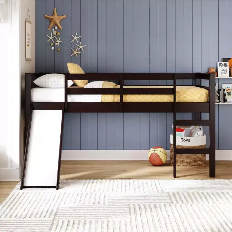Lit mezzanine junior DHP Milton pour enfants avec toboggan