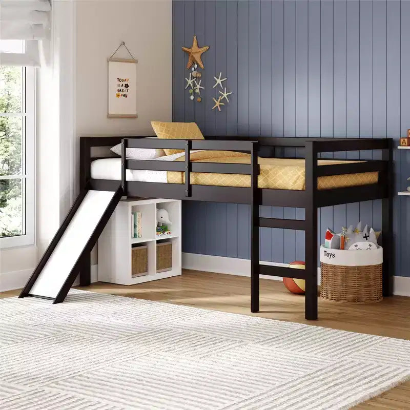 Lit mezzanine junior DHP Milton pour enfants avec toboggan