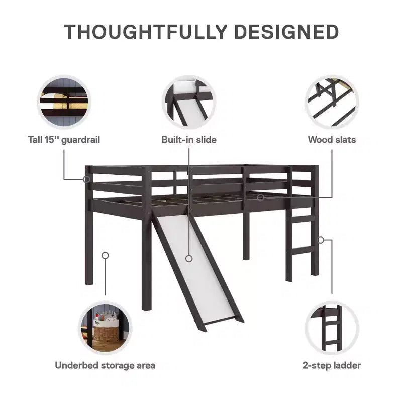 Lit mezzanine junior DHP Milton pour enfants avec toboggan