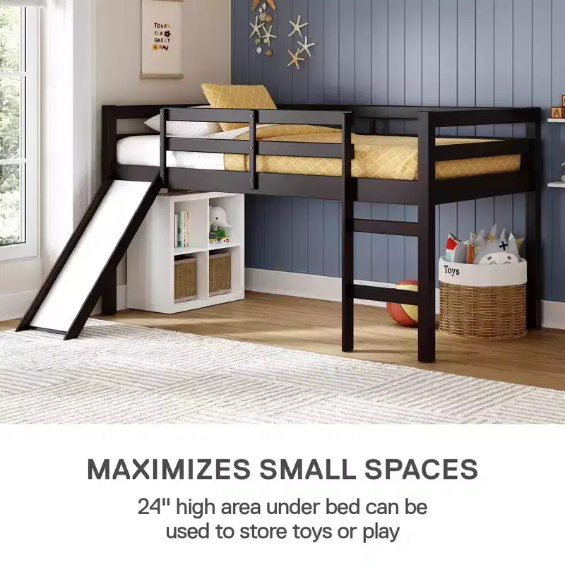 Lit mezzanine junior DHP Milton pour enfants avec toboggan