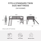 Lit mezzanine junior DHP Milton pour enfants avec toboggan