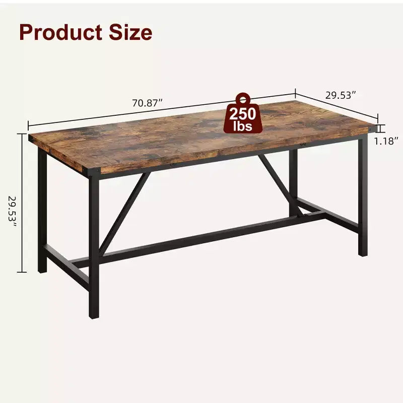 Table à manger pour 6 à 8 personnes, table de salle à manger rectangulaire en bois de 180 cm, table de cuisine robuste, table de dîner, montage facile