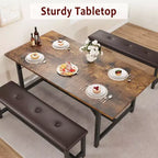 Ensemble de table à manger pour 4-6 personnes, grande table de cuisine en bois extensible pour 6 personnes, ensemble de table de cuisine rectangulaire avec 2 bancs rembourrés