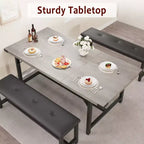 Ensemble de table à manger pour 4-6 personnes, grande table de cuisine en bois extensible pour 6 personnes, ensemble de table de cuisine rectangulaire avec 2 bancs rembourrés