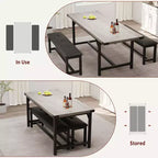 Ensemble de table à manger pour 4-6 personnes, grande table de cuisine en bois extensible pour 6 personnes, ensemble de table de cuisine rectangulaire avec 2 bancs rembourrés