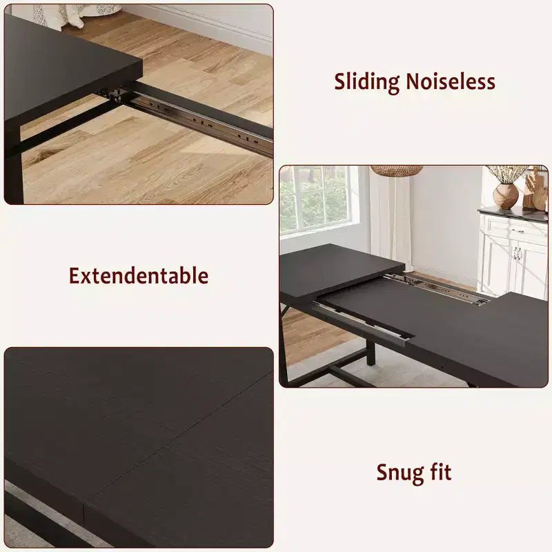 Ensemble de table à manger pour 4-6 personnes, grande table de cuisine en bois extensible pour 6 personnes, ensemble de table de cuisine rectangulaire avec 2 bancs rembourrés