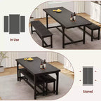 Ensemble de table à manger pour 4-6 personnes, grande table de cuisine en bois extensible pour 6 personnes, ensemble de table de cuisine rectangulaire avec 2 bancs rembourrés