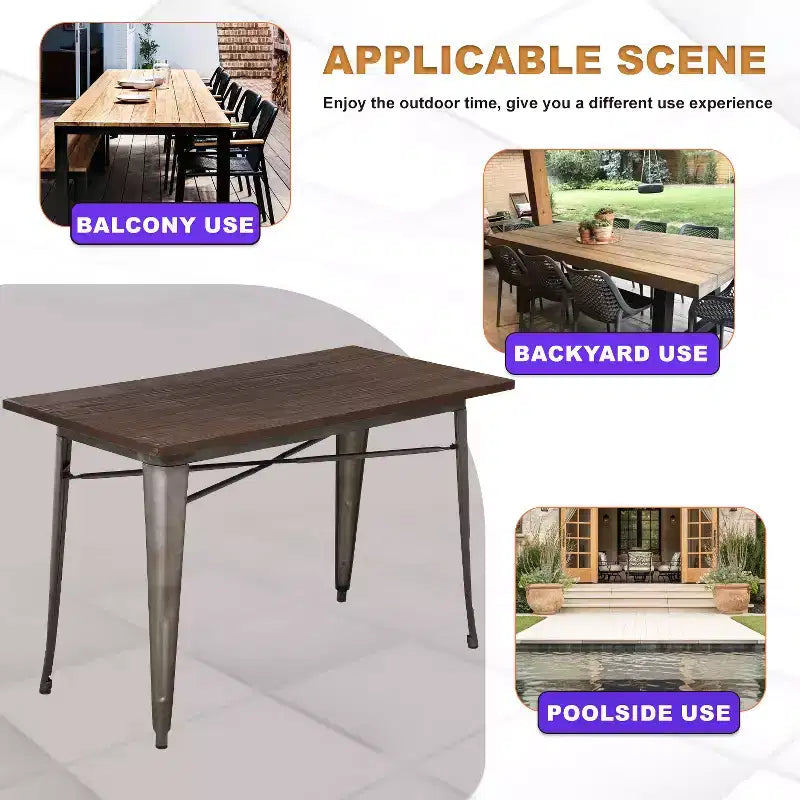BestMassage Table en Métal, Table à Manger Robuste avec Plateau en Bois Massif pour Cuisine ou Salle à Manger