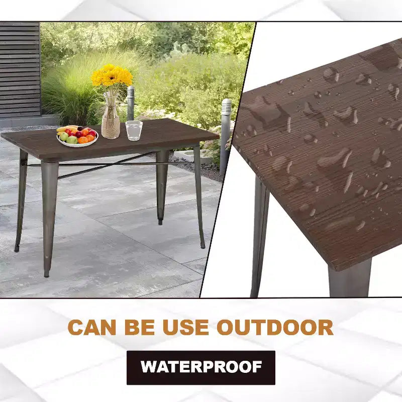 BestMassage Table en Métal, Table à Manger Robuste avec Plateau en Bois Massif pour Cuisine ou Salle à Manger