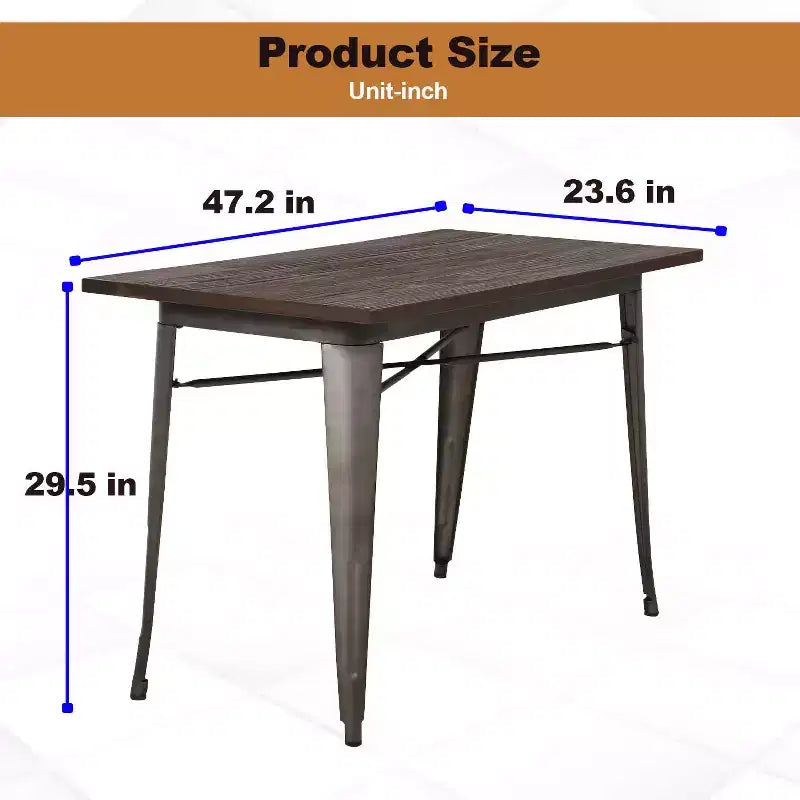 BestMassage Table en Métal, Table à Manger Robuste avec Plateau en Bois Massif pour Cuisine ou Salle à Manger