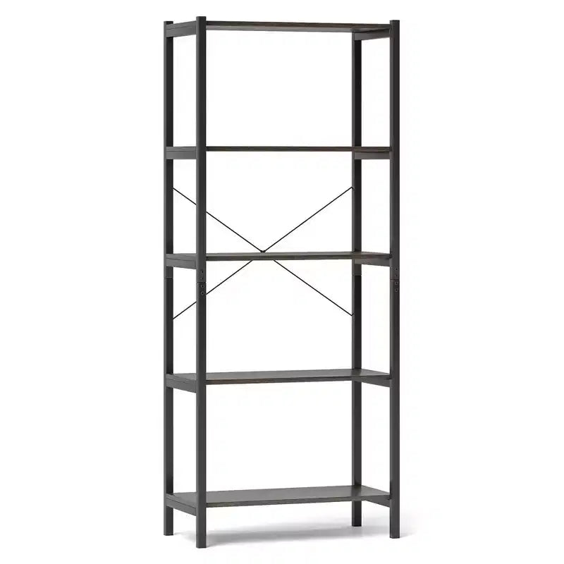 Costway Lot de 1 ou 2 Bibliothèques à 5 Étages avec Cadre Métallique et Double Dispositif Anti-Basculement Étagère de Rangement