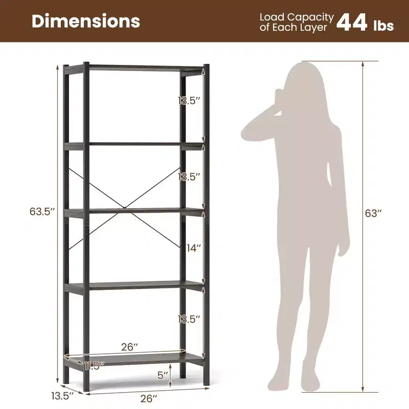 Costway Lot de 1 ou 2 Bibliothèques à 5 Étages avec Cadre Métallique et Double Dispositif Anti-Basculement Étagère de Rangement