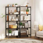 Costway Lot de 1 ou 2 Bibliothèques à 5 Étages avec Cadre Métallique et Double Dispositif Anti-Basculement Étagère de Rangement