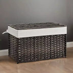 Panier de rangement avec couvercle, 105 L (27,7 gallons US) Tressé. Comprend des poignées, une doublure amovible et un cadre métallique.